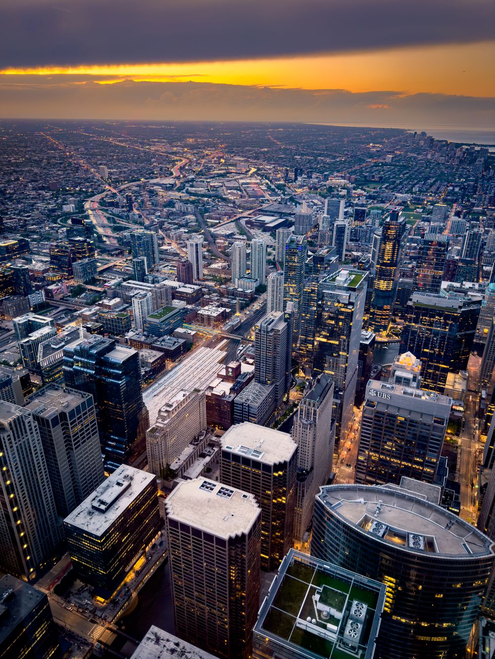 Dense city skyline at dusk