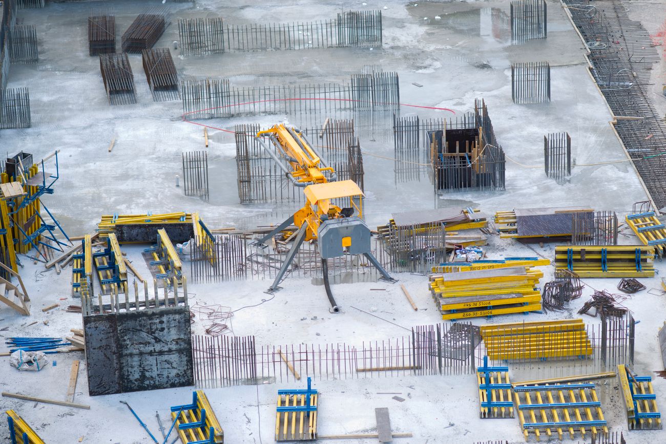 Construction site with an excavator at work